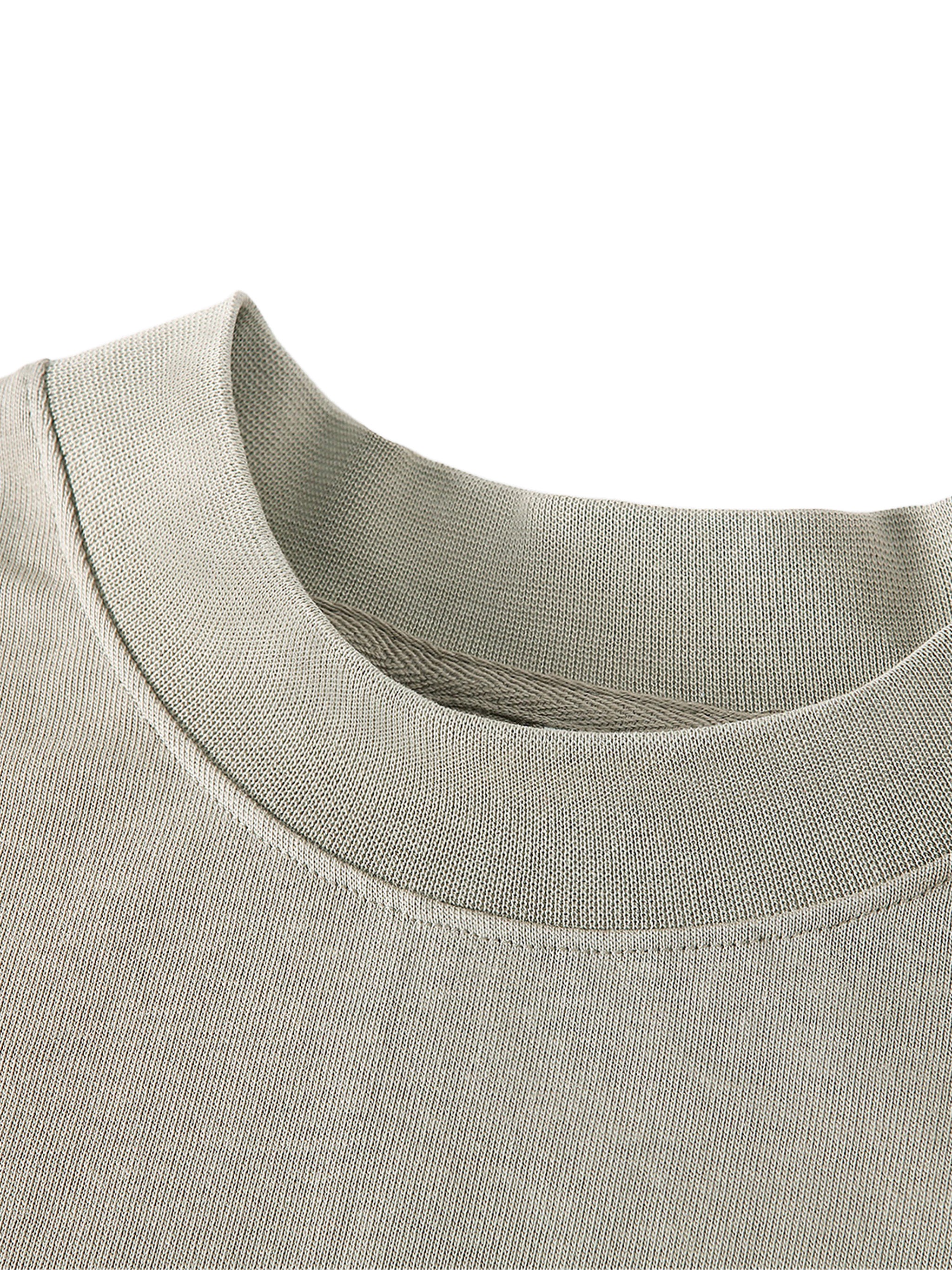 Close-up of a light gray t-shirt collar on a white background