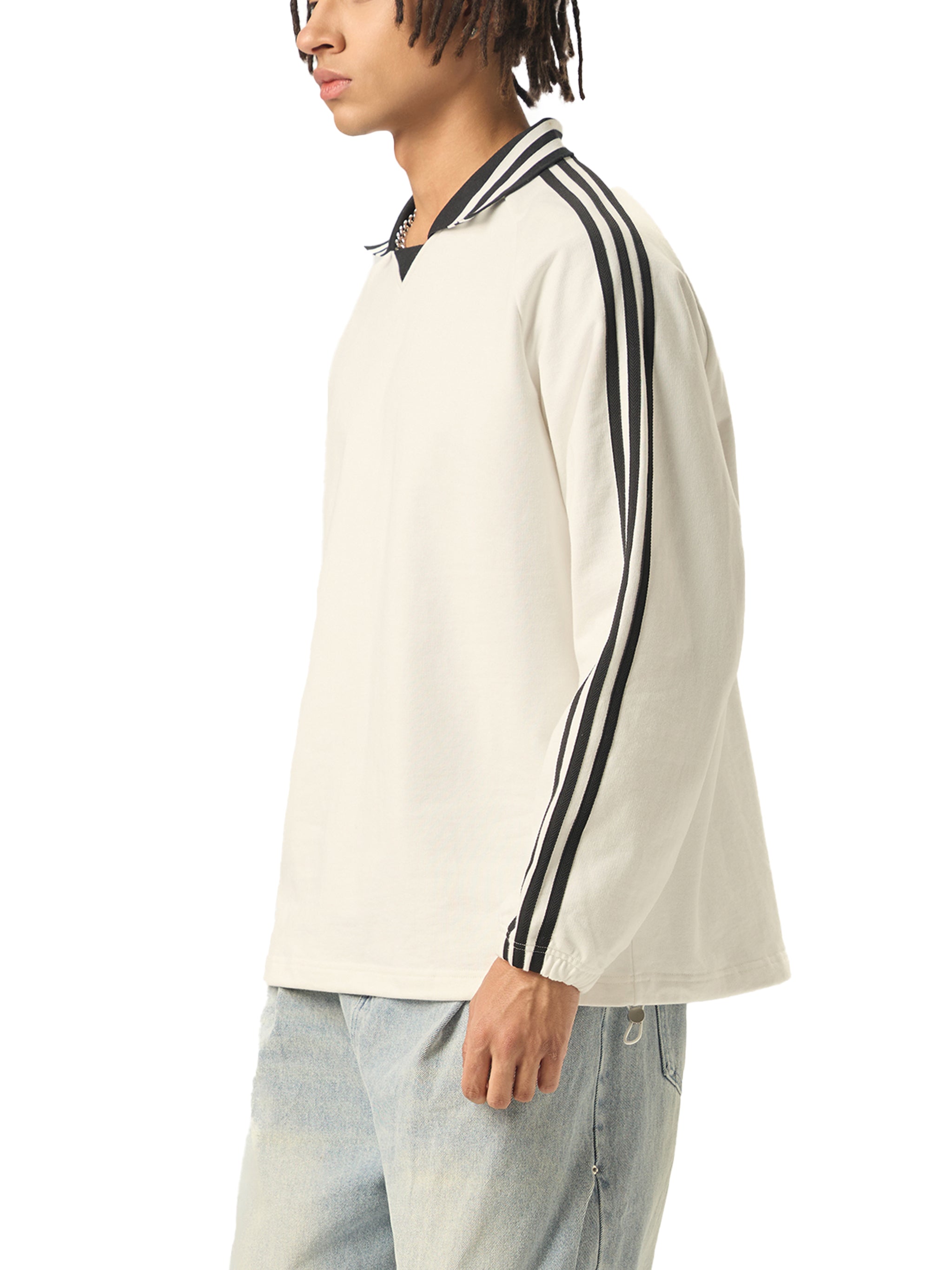 Striped Sweatshirt Men – Heavyweight Cotton Lapel Collar Streetwear