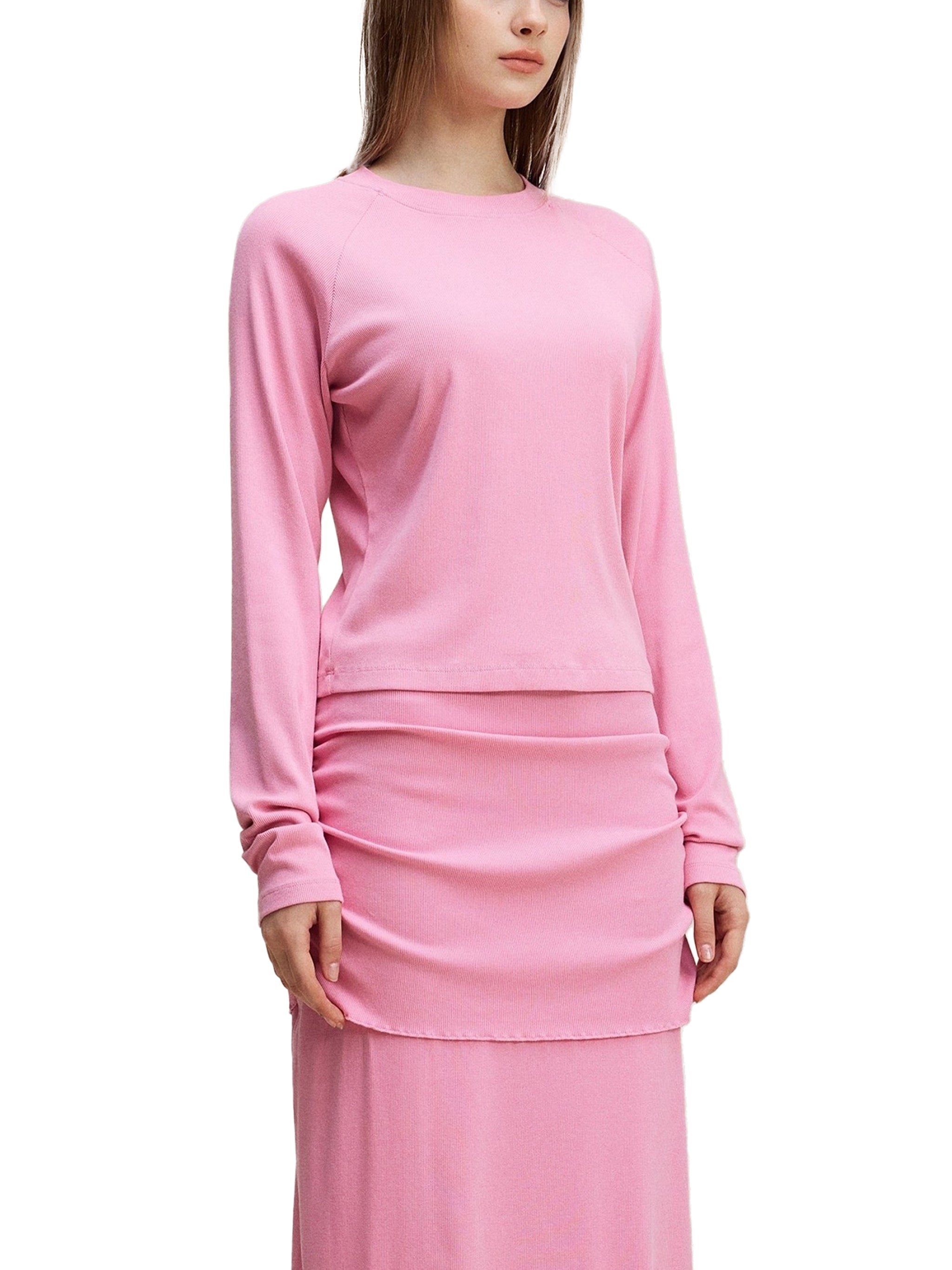 Women’s Dyed Washed Raglan Long Sleeve Slim Fit T-Shirt – Bodycon Vintage Cotton Blend Top