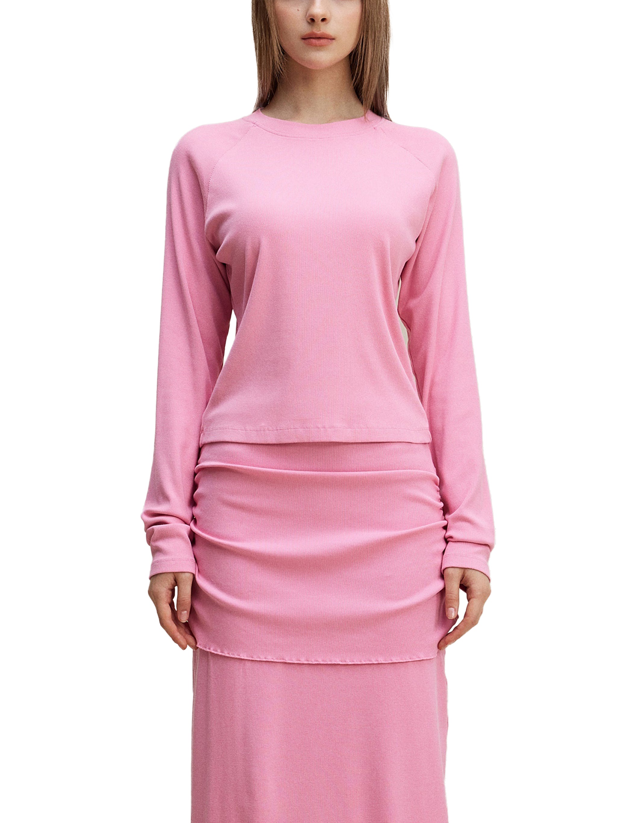 Women’s Dyed Washed Raglan Long Sleeve Slim Fit T-Shirt – Bodycon Vintage Cotton Blend Top