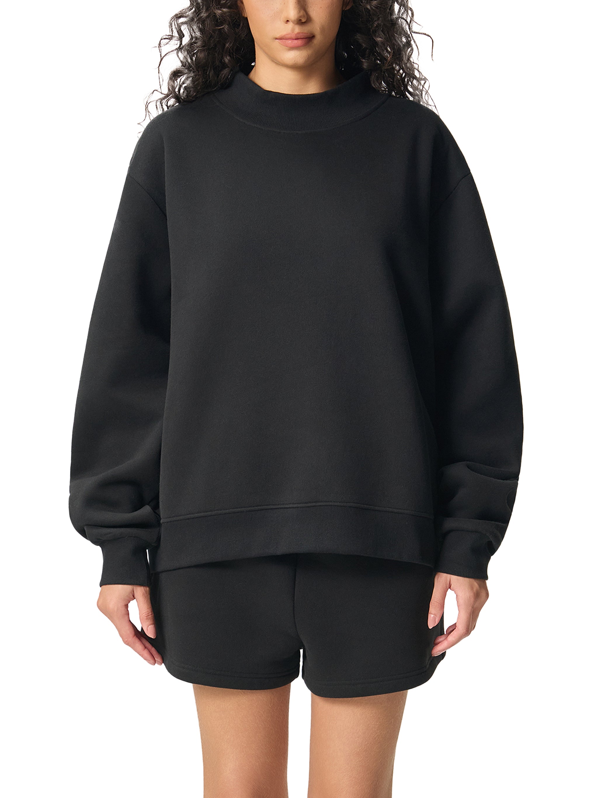 Women’s Cropped Mock Neck Fleece Sweatshirt – Premium Oversized Fit