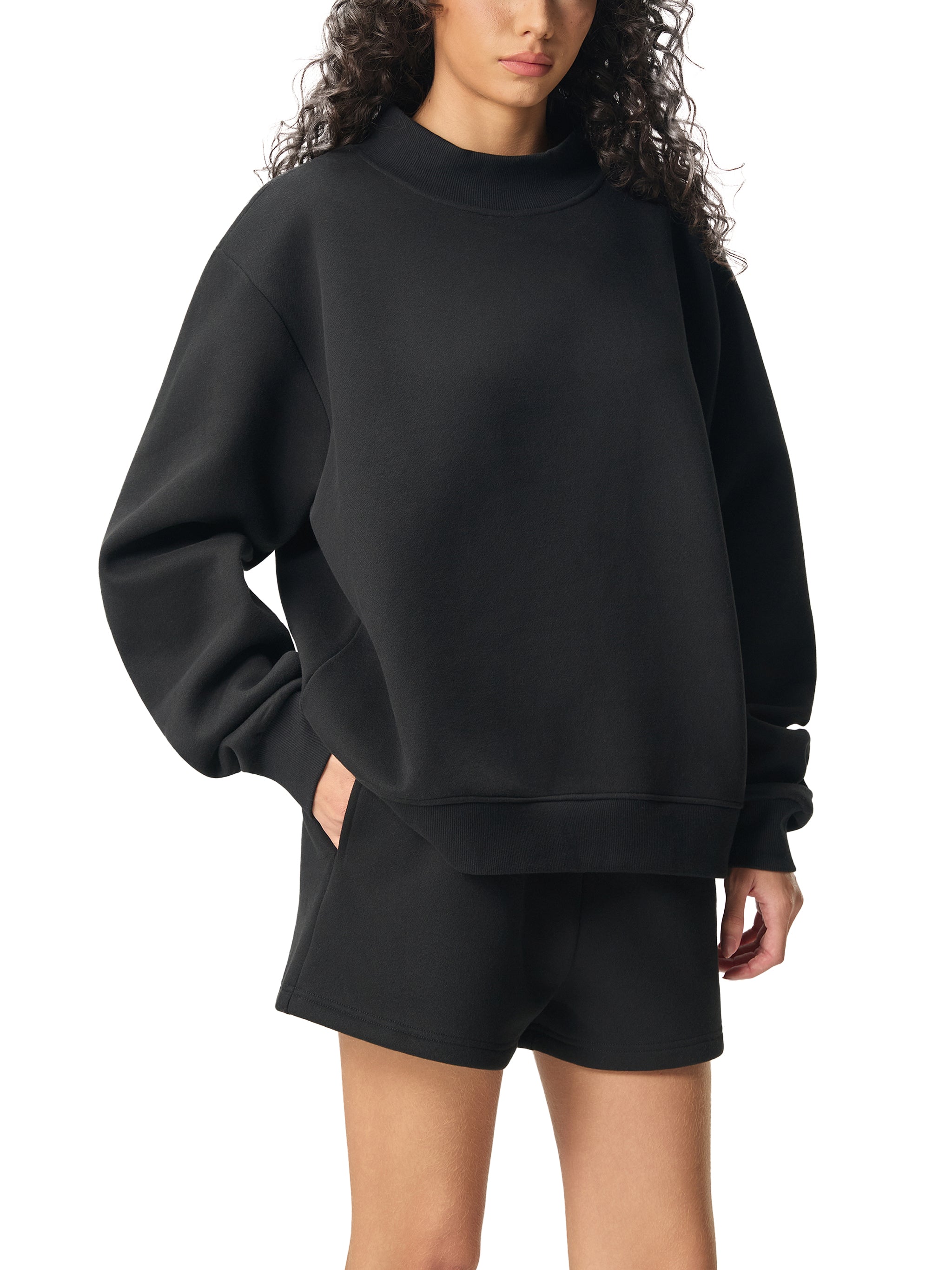 Women’s Mock Neck Fleece Sweatshirt – Premium Cropped Oversized Fit