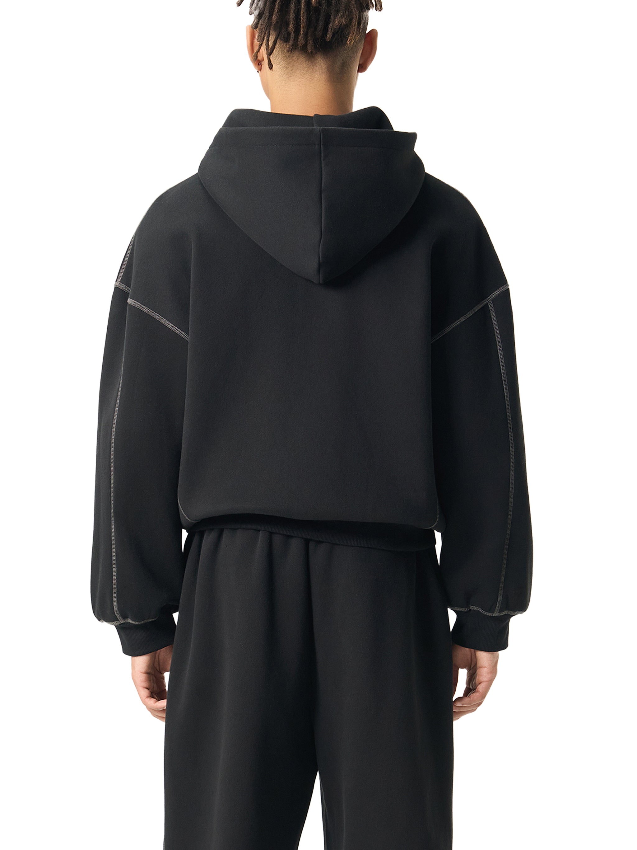 Zip Up Hoodie Men – Contrast-Stitched Boxy Fleece Streetwear Jacket