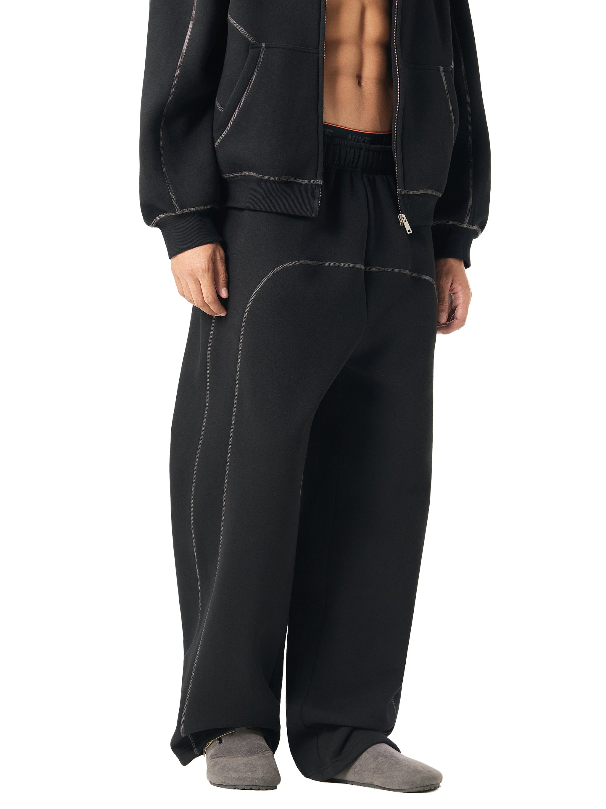 Contrast-Stitched Fleece Sweatpants – Oversized Unisex Streetwear Joggers