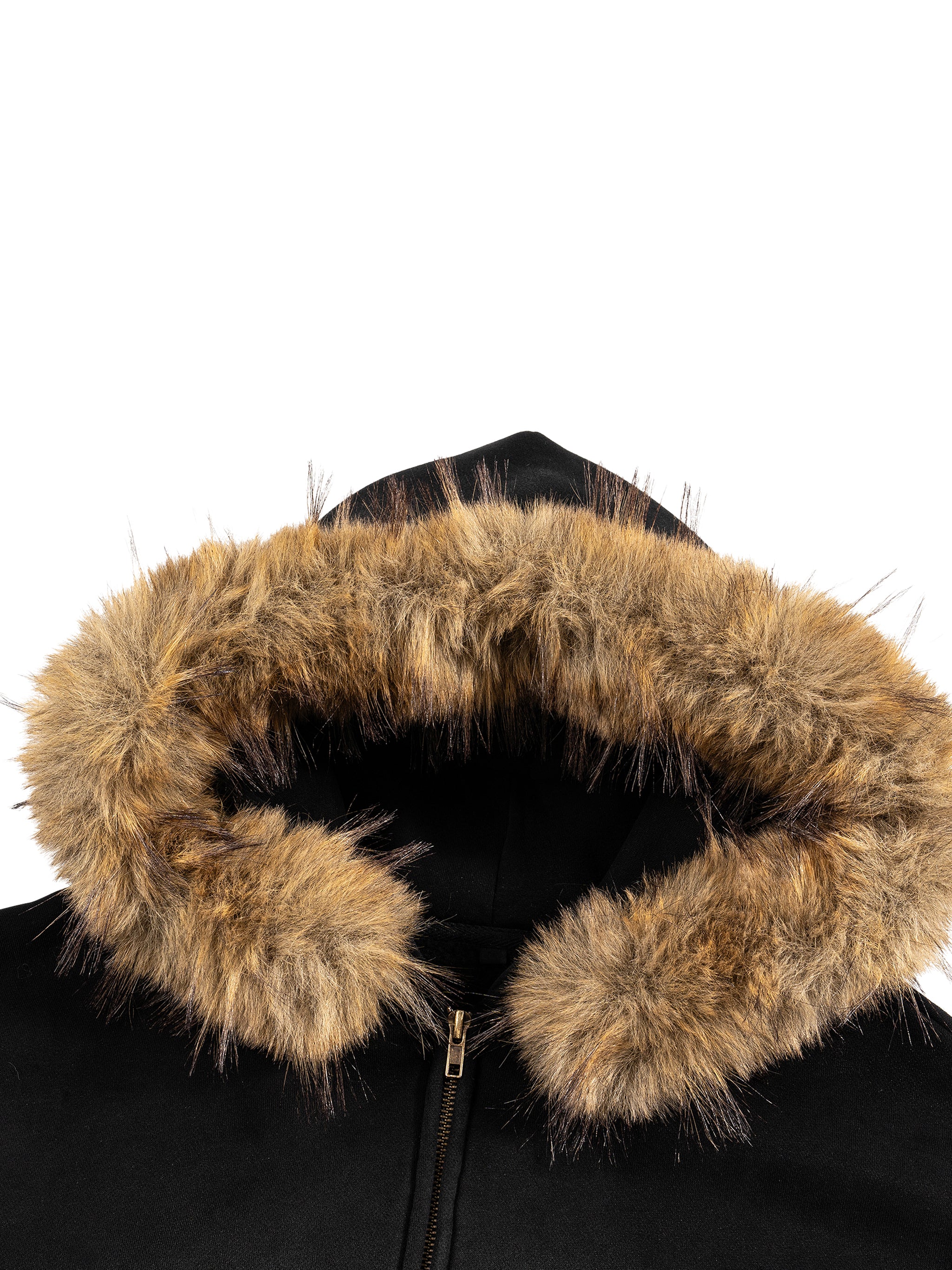 Sun Fade Boxy Fur Hoodie – Detachable Fur Hood Oversized Winter Jacket