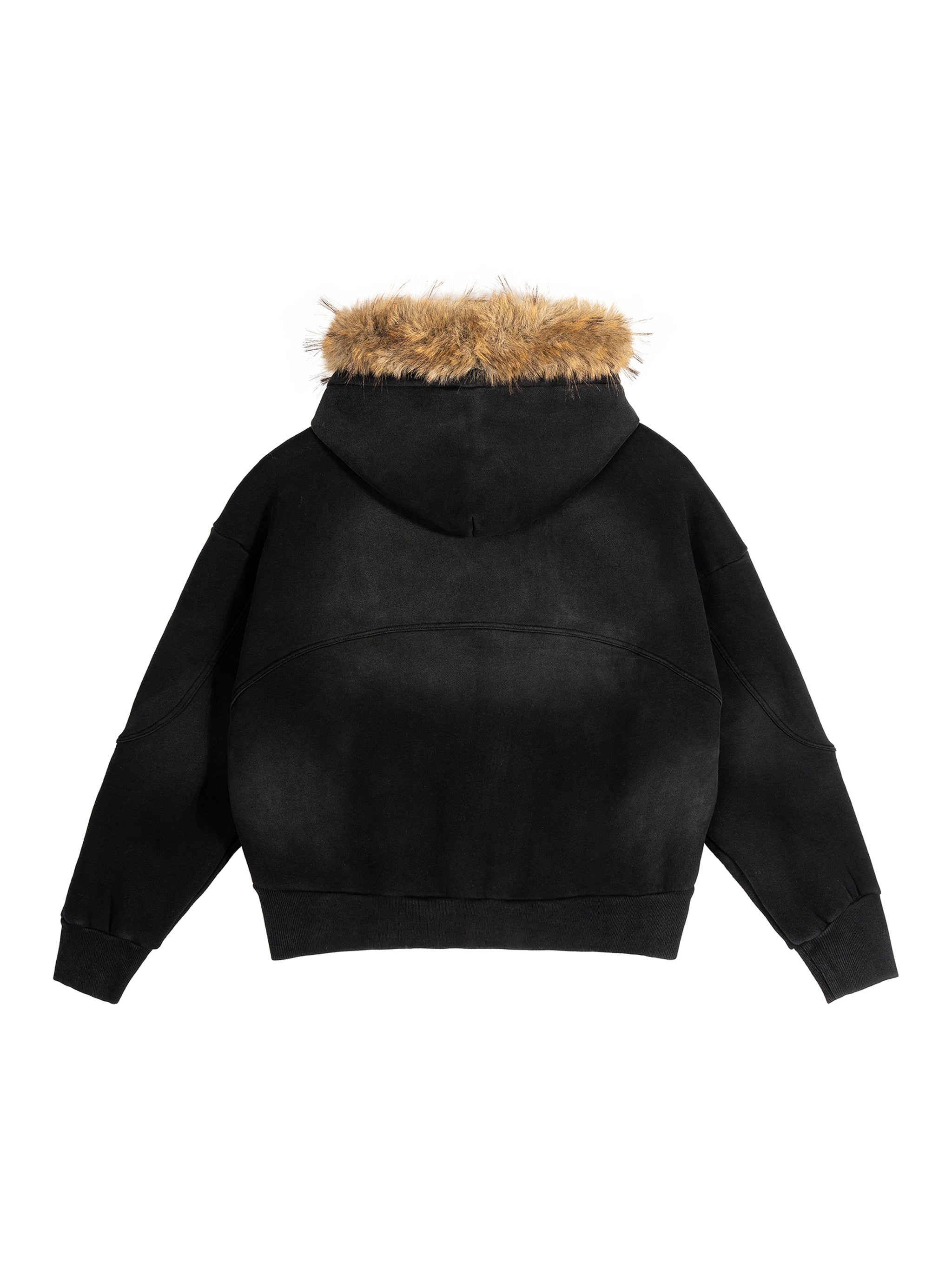 Sun Fade Boxy Fur Hoodie – Detachable Fur Hood Oversized Winter Jacket