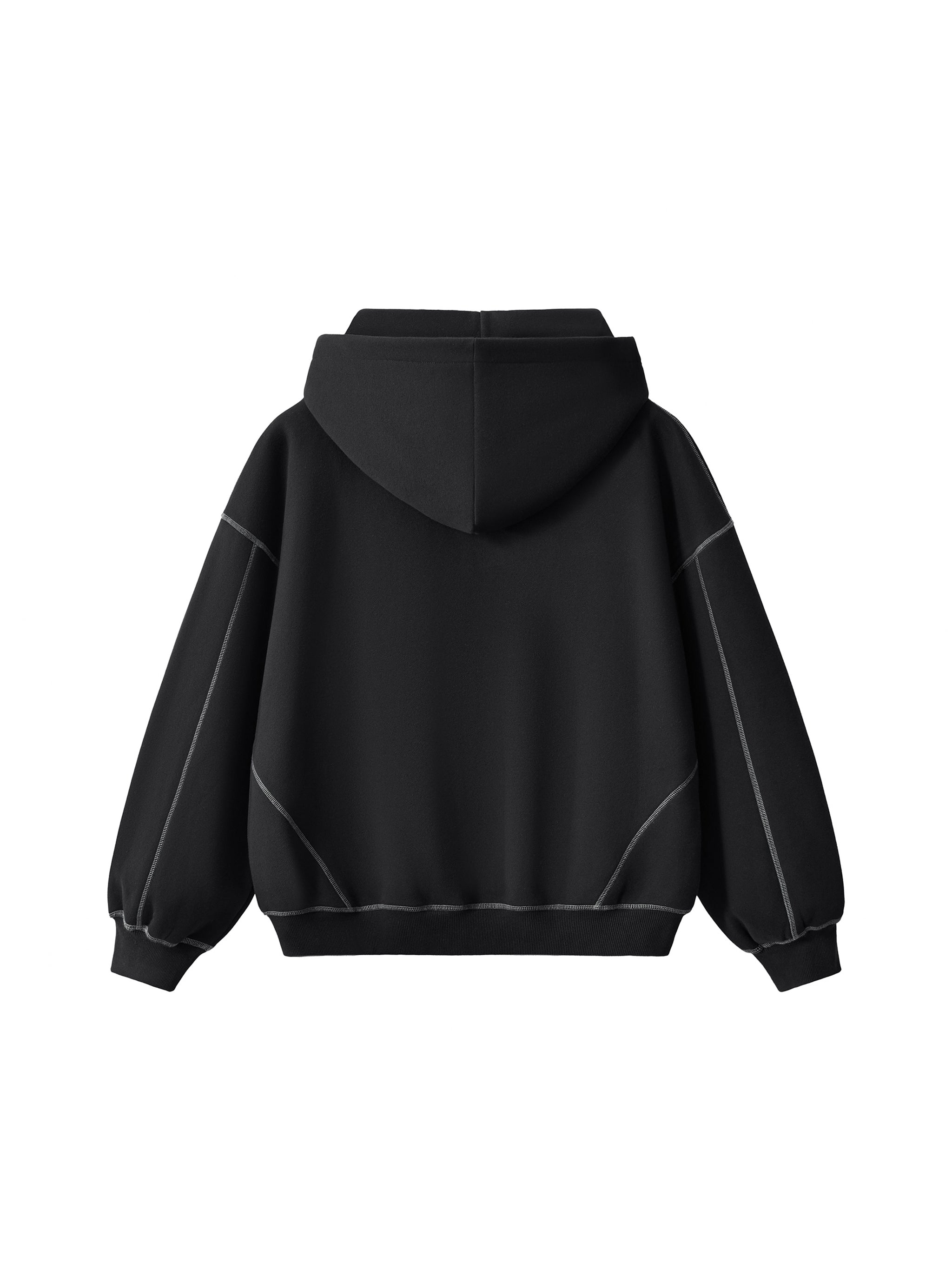 Zip Up Hoodie Men – Contrast-Stitched Boxy Fleece Streetwear Jacket